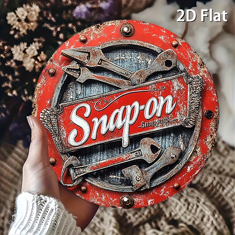 Vintage Collectible Plates - 2Dフラット1枚ヴィンテージメタルサインスナップオンツールアルミラウンドポスターボールド＆インダストリアルデザインレトロヴィンテージルックウォールアート（Ba用）