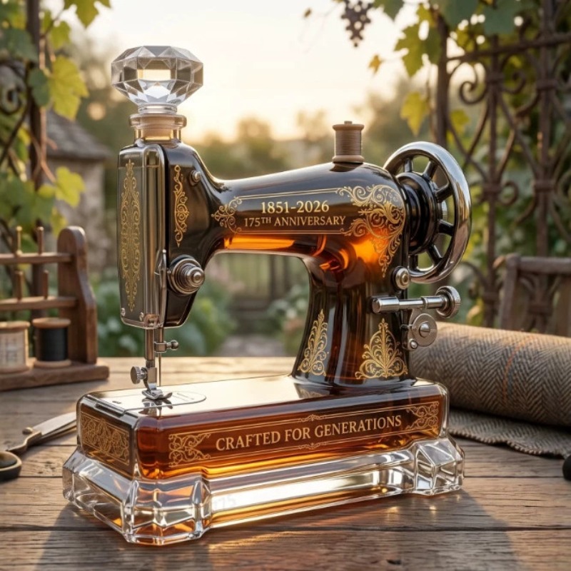 Vintage Collectible Bottles - アンティーク風のミシン模様のガラス製デキャンタ。金色のステッカーが施された装飾的なウイスキーボトル。コレクションアイテムとしても、自宅のバーの装飾品としても、また贈り物としても最適。