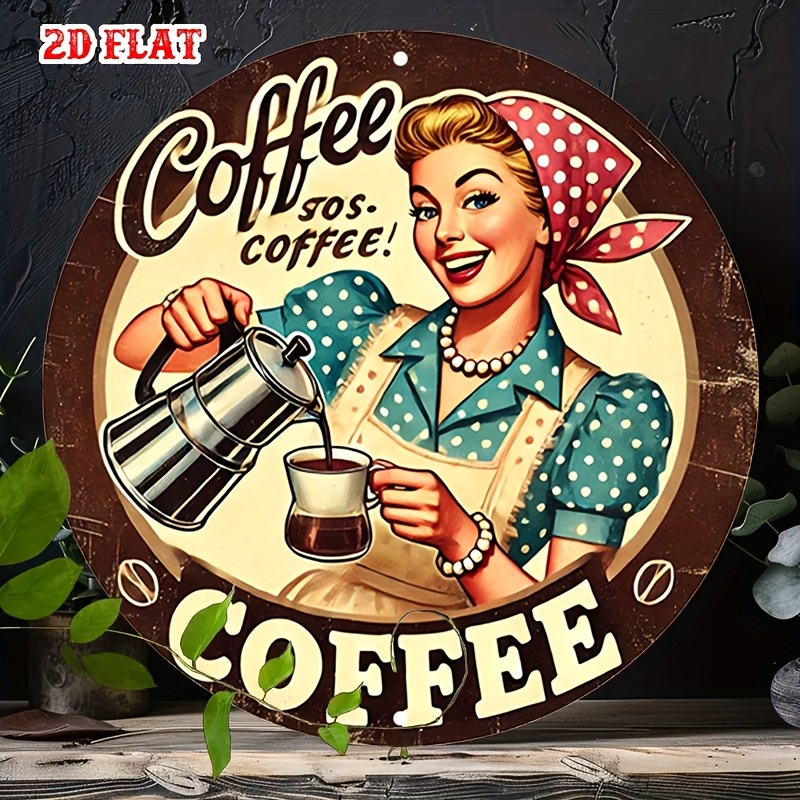 [2D フラット] レトロな丸型アルミ製コーヒーサイン -  - Vintage Collectible Plates のレビューと価格