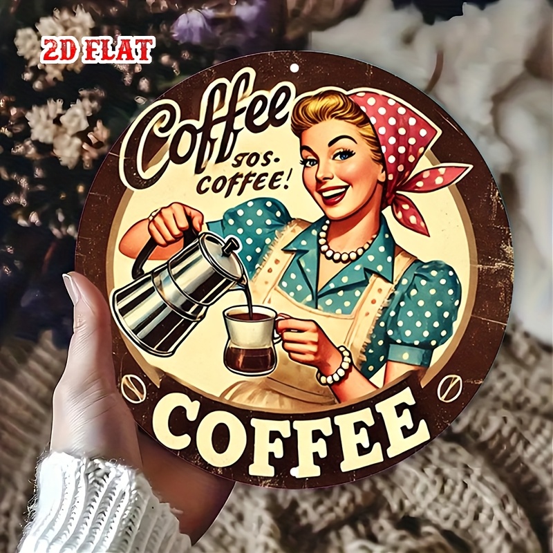 [2D フラット] レトロな丸型アルミ製コーヒーサイン -  - Vintage Collectible Plates のレビューと価格