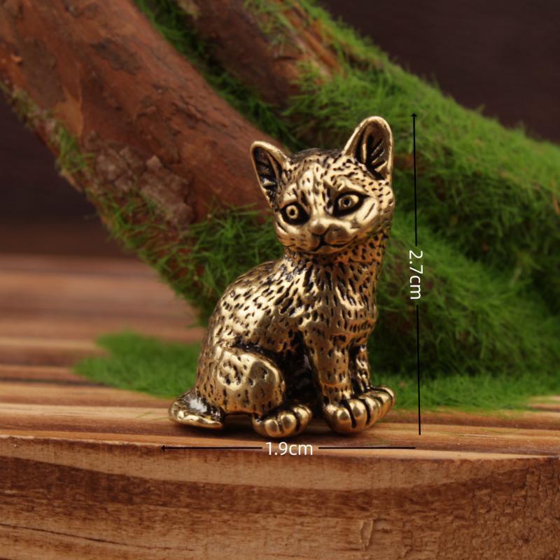 精巧な彫刻が施された小さな真鍮製猫の置物、家のデスクトップ装 - Vintage Collectibles Store のレビューと価格