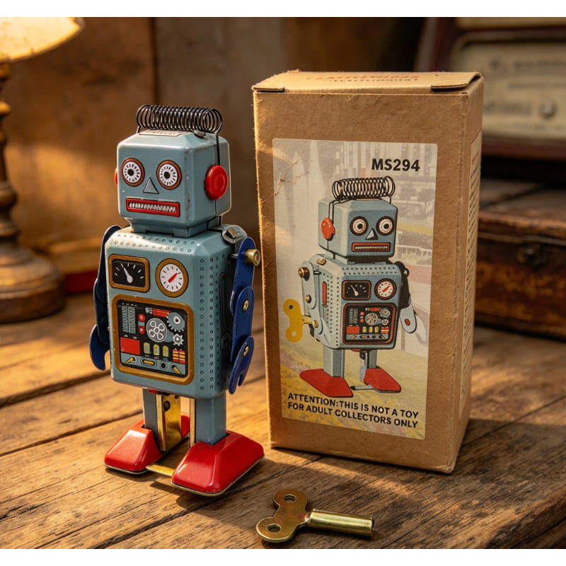 ヴィンテージMS294錫製ゼンマイ式ロボット、レトロな金属工 - Vintage Collectibles Store のレビューと価格